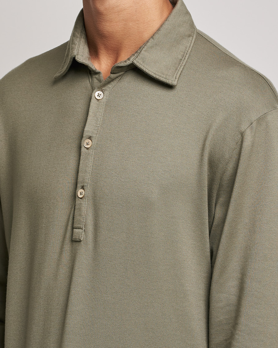 Men | Sweaters & Knitwear | Boglioli | Long Sleeve Polo Shirt Sage Green