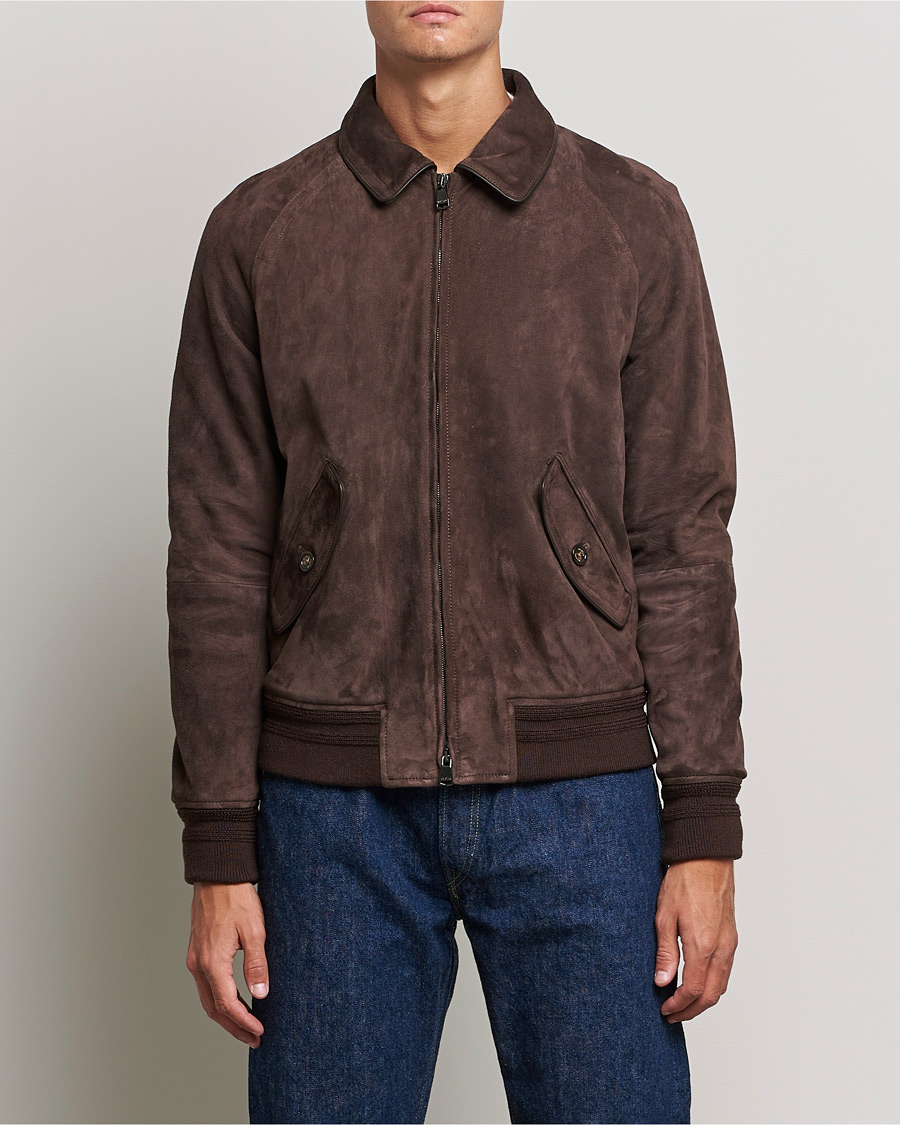 Men | Coats & Jackets | Valstar | Suede Bomber Jacket Dark Brown