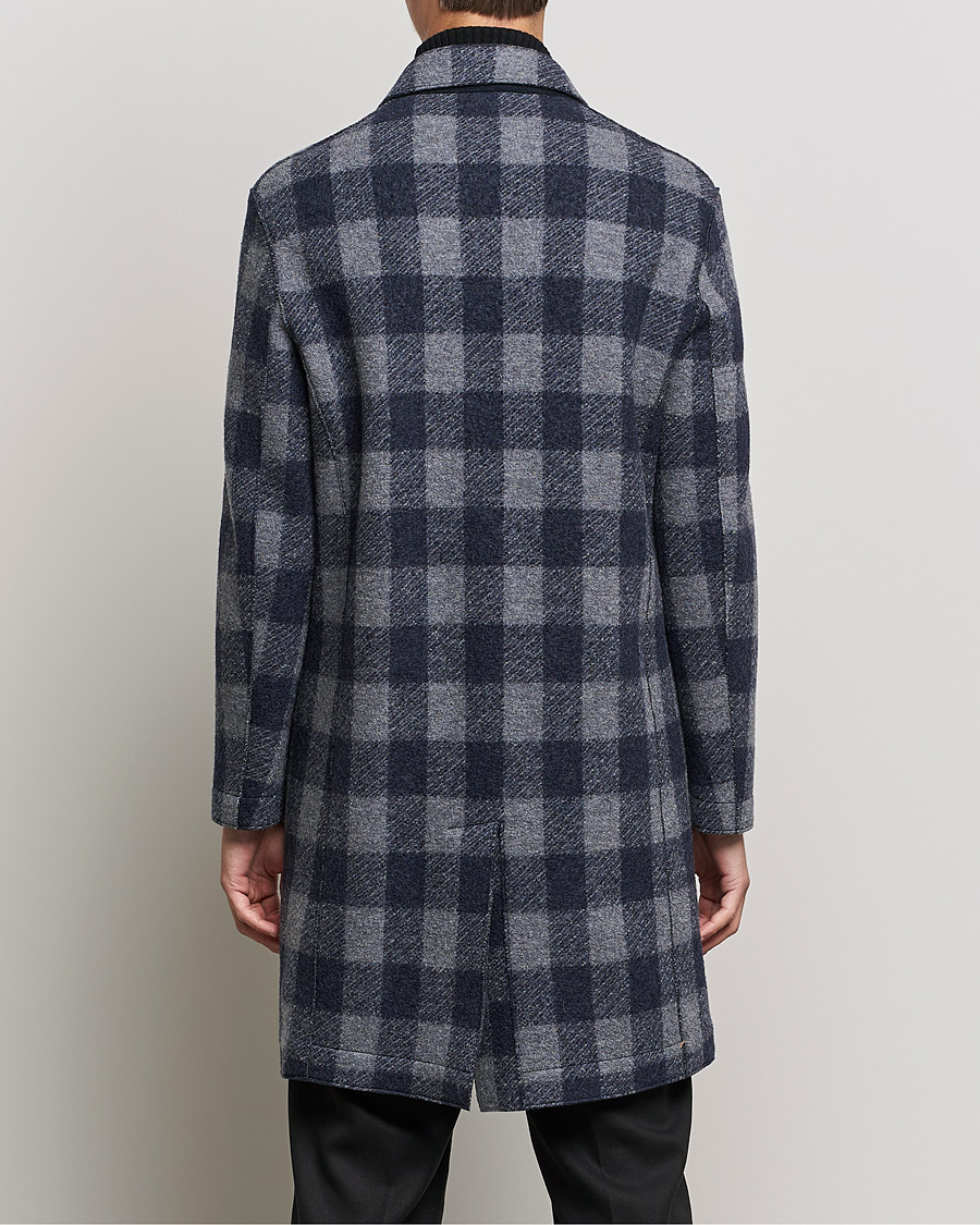 Men | Coats & Jackets | Harris Wharf London | Vichy Fleece Lined Mac Coat Blue/Grey