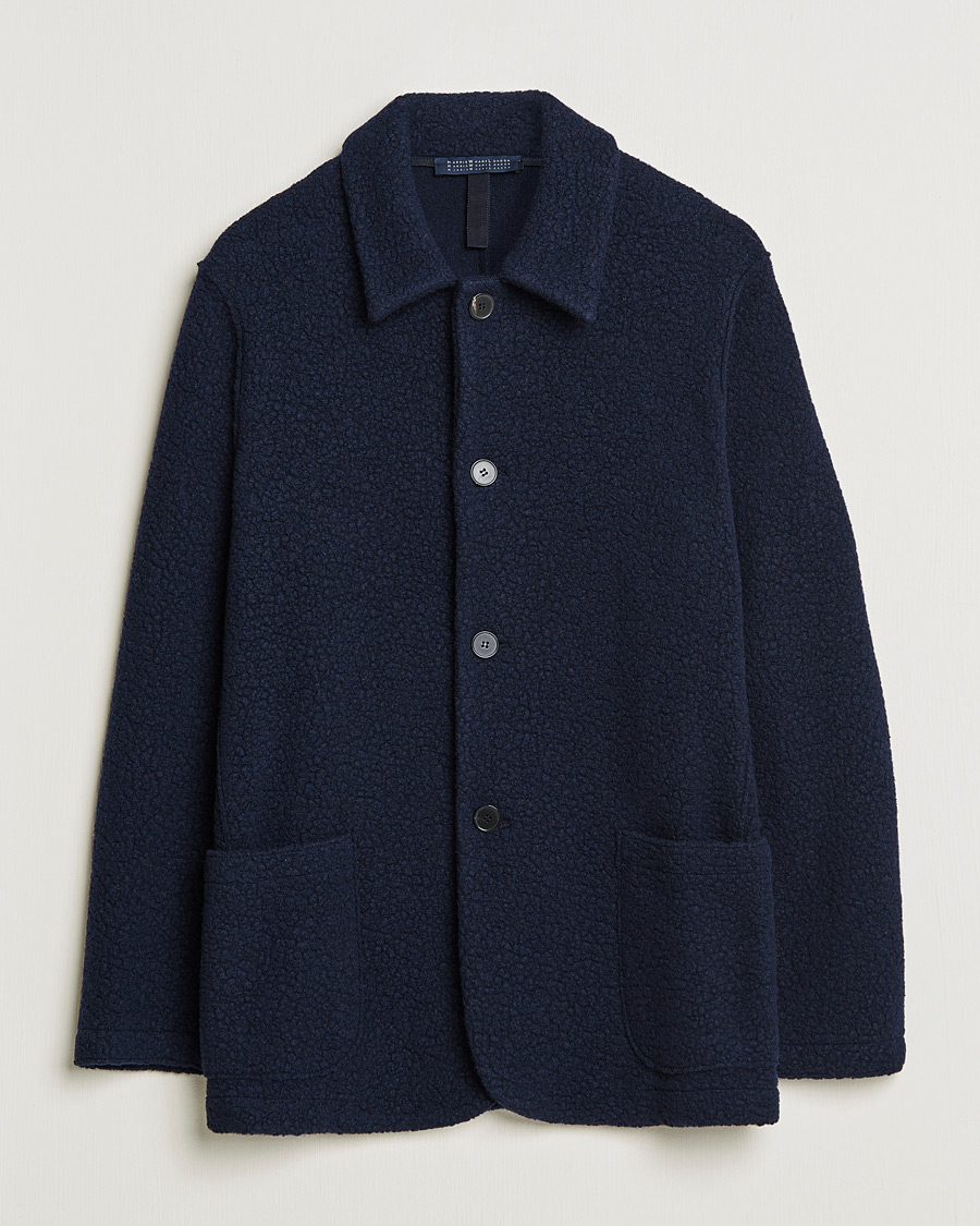 Men | Shirts | Harris Wharf London | Harrington Wool Boucleè Shirt Jacket Navy