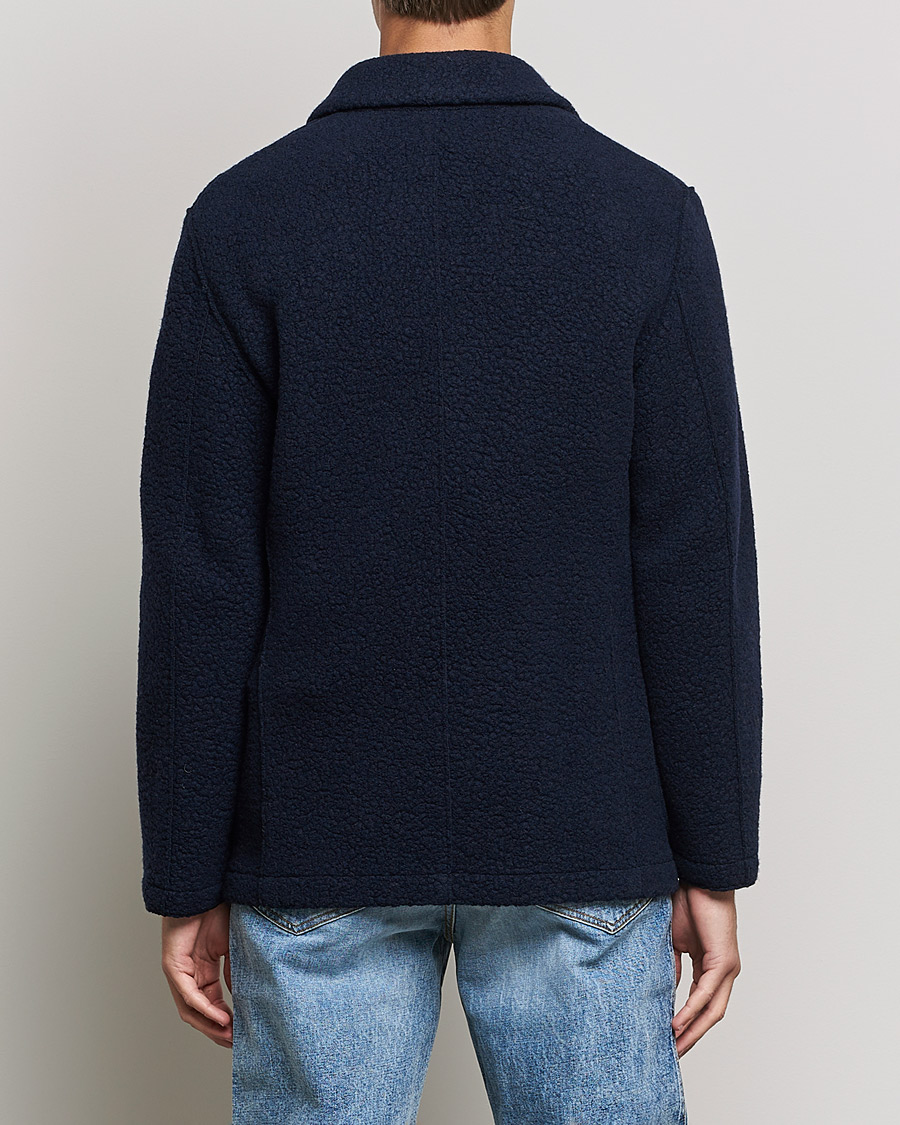 Men | Shirts | Harris Wharf London | Harrington Wool Boucleè Shirt Jacket Navy