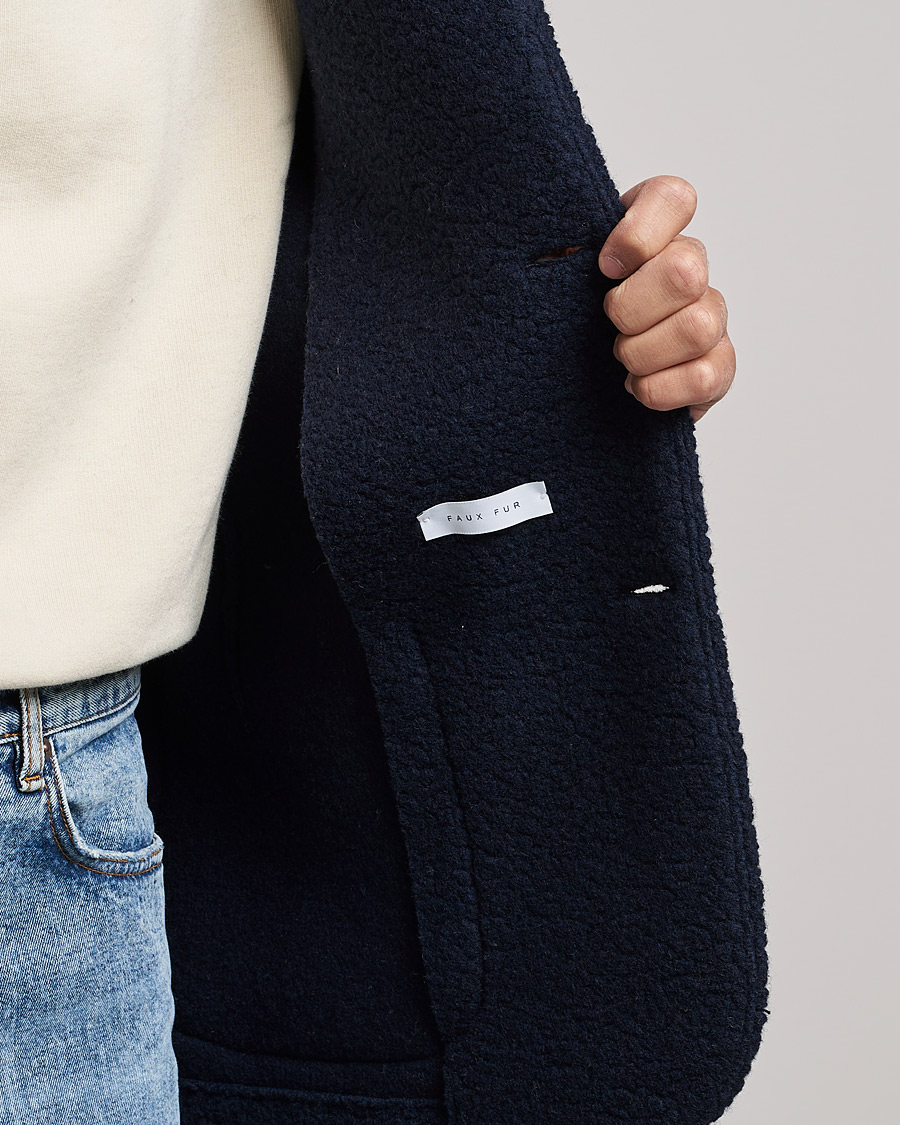 Men | Shirts | Harris Wharf London | Harrington Wool Boucleè Shirt Jacket Navy