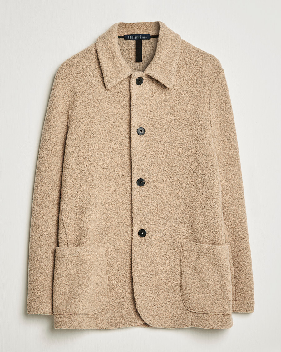 Men | Shirts | Harris Wharf London | Harrington Wool Boucleè Shirt Jacket Tan