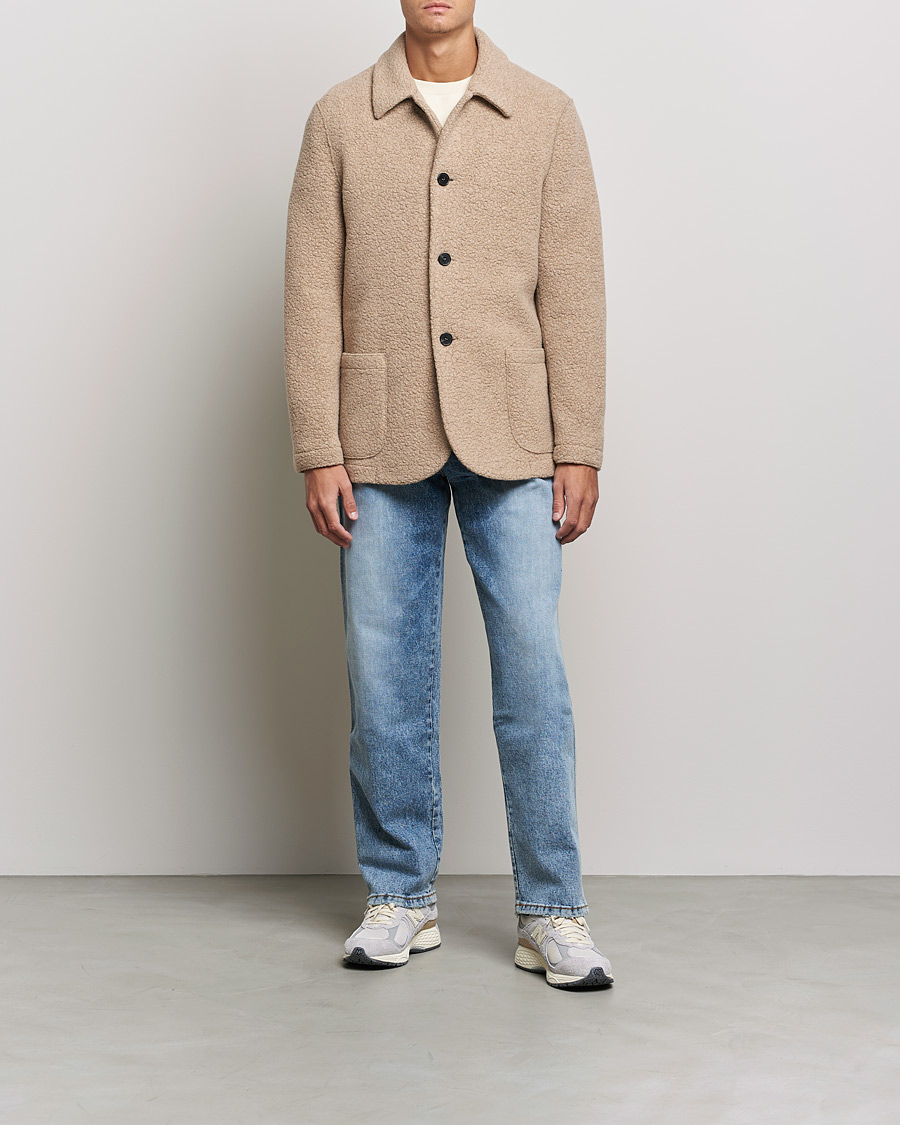 Men | Shirts | Harris Wharf London | Harrington Wool Boucleè Shirt Jacket Tan