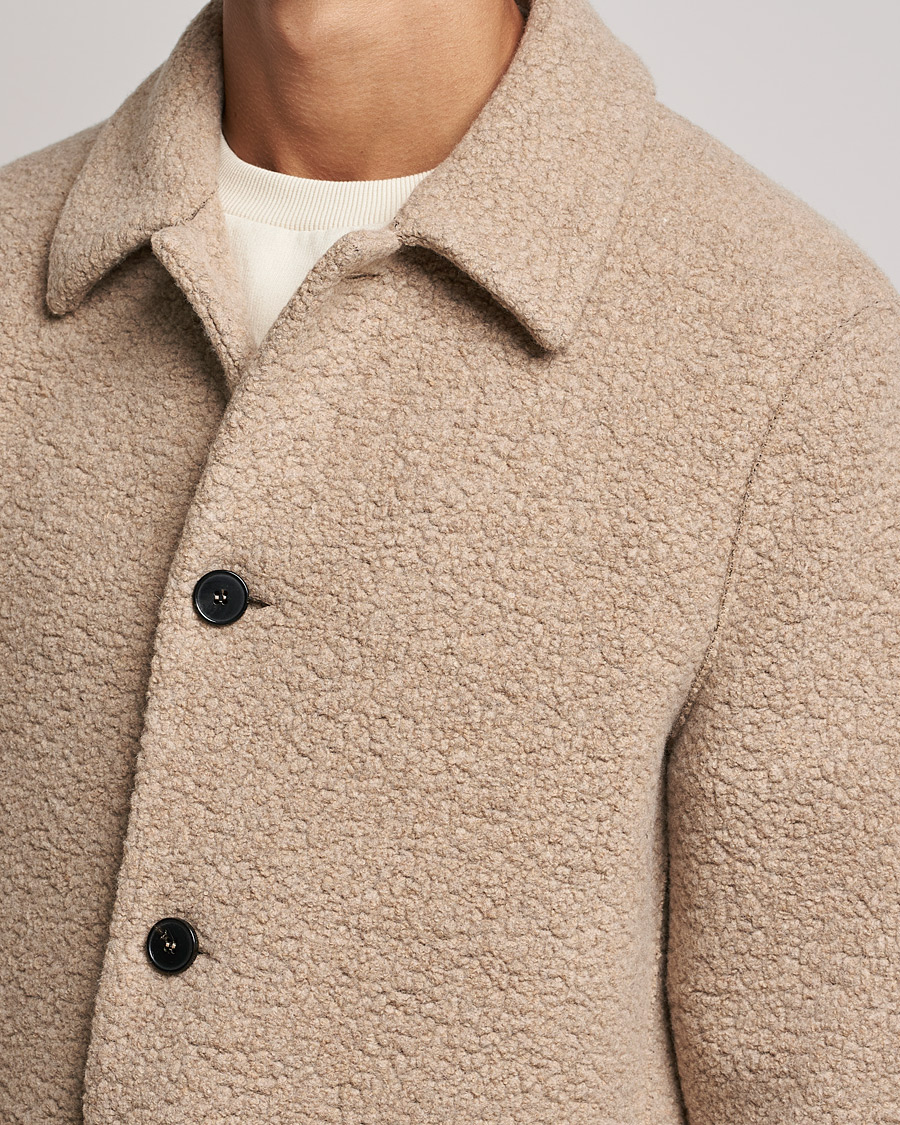 Men | Shirts | Harris Wharf London | Harrington Wool Boucleè Shirt Jacket Tan