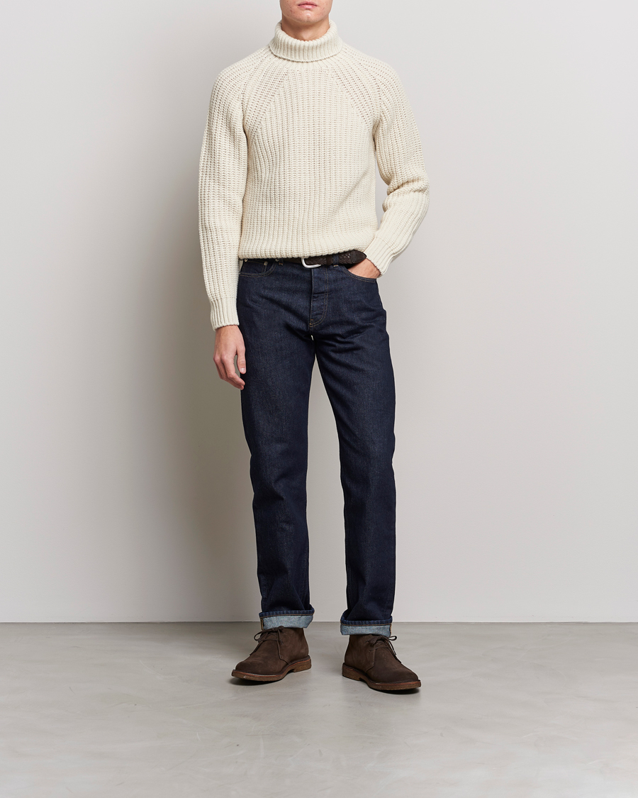 Men | Sweaters & Knitwear | Drake's | Lambswool Heavy Submariner Roll Neck White