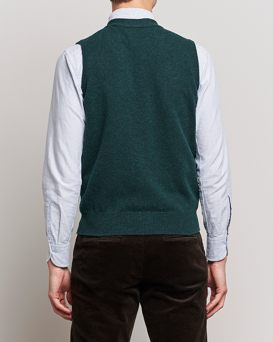 Men | Sweaters & Knitwear | Drake's | Lambswool Vest Cardigan Green