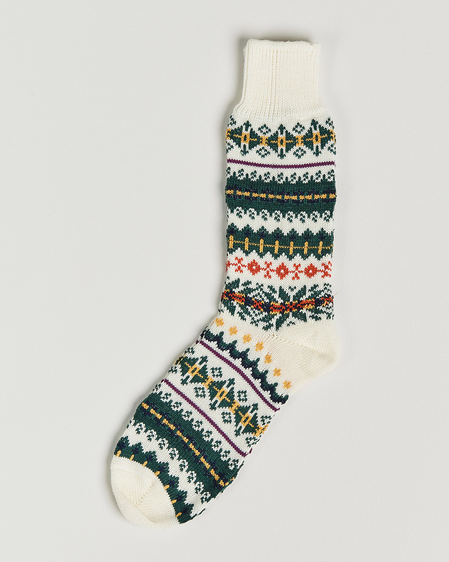 Men | Underwear & Socks | Drake's | Fairisle Wool/Cotton Socks Ecru