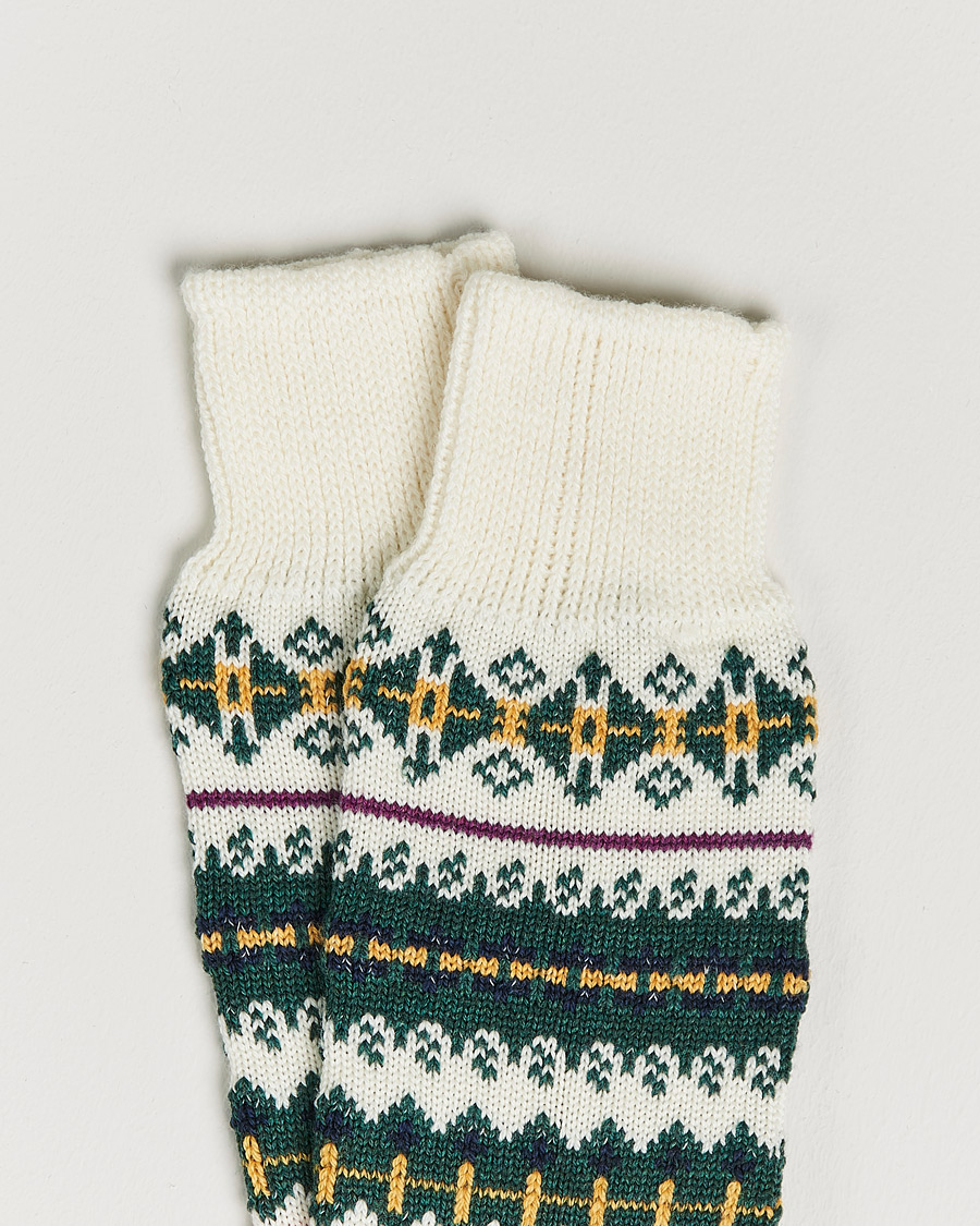 Men | Underwear & Socks | Drake's | Fairisle Wool/Cotton Socks Ecru