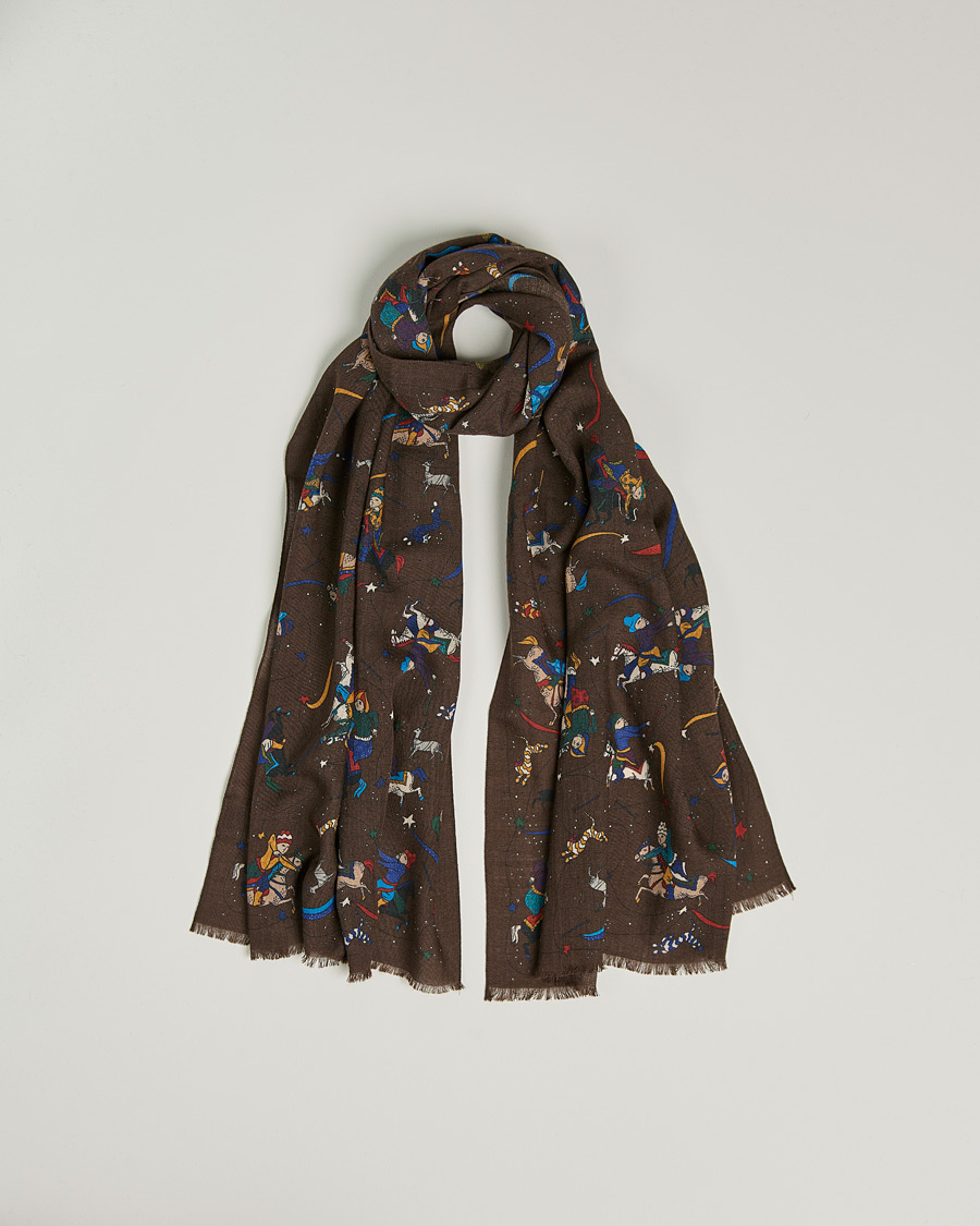 Men | Drake's Mughal And Stars Printed Wool Scarf Brown | Drake's | Mughal And Stars Printed Wool Scarf Brown