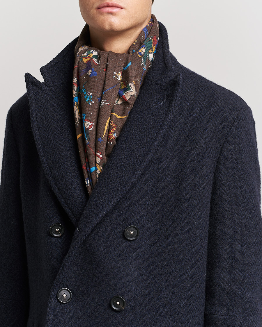Men | Drake's Mughal And Stars Printed Wool Scarf Brown | Drake's | Mughal And Stars Printed Wool Scarf Brown