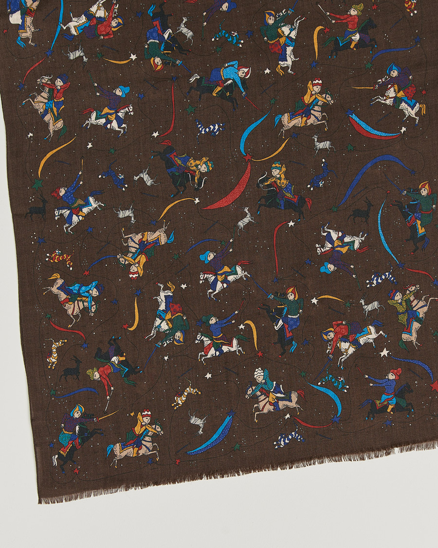 Men | Drake's Mughal And Stars Printed Wool Scarf Brown | Drake's | Mughal And Stars Printed Wool Scarf Brown