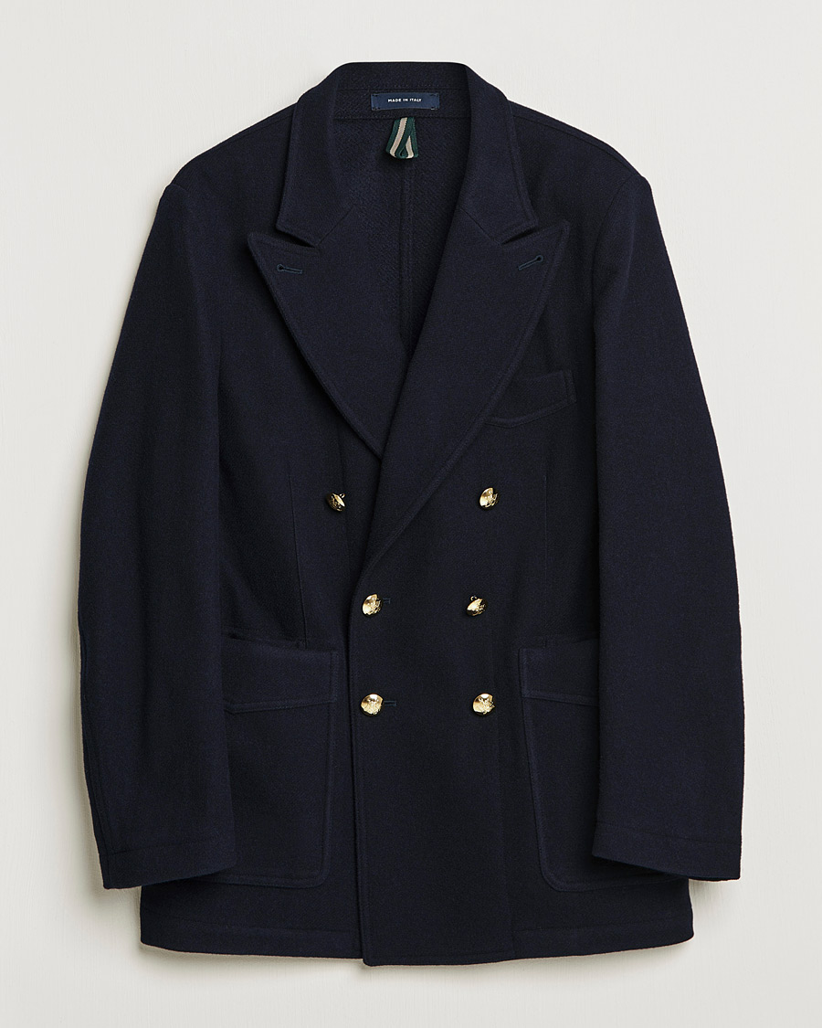 Men | Blazers | Drake's | MKIII Double Breasted Wool/Flannel Blazer Navy