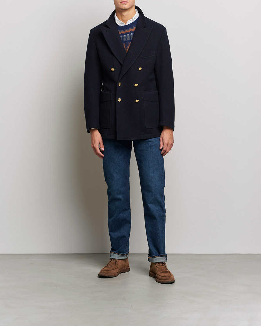 Men | Blazers | Drake's | MKIII Double Breasted Wool/Flannel Blazer Navy