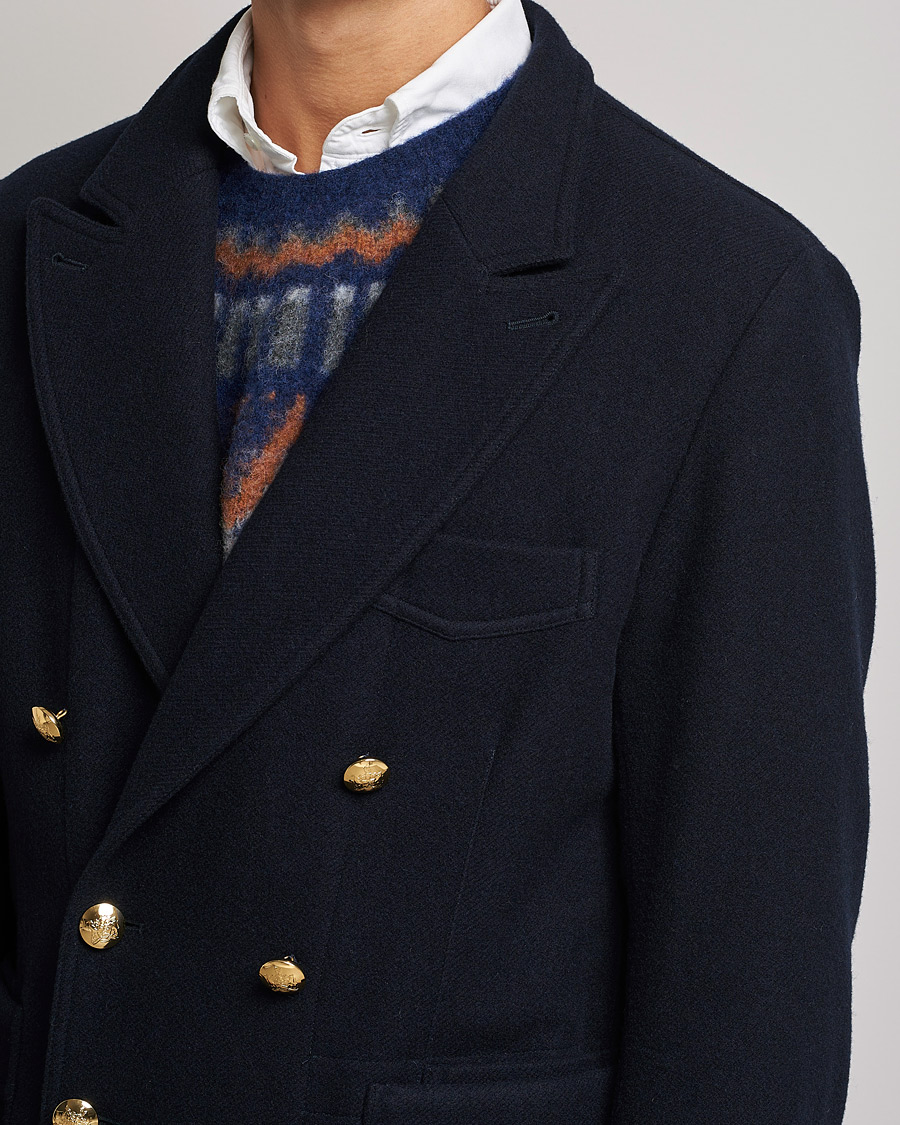 Men | Blazers | Drake's | MKIII Double Breasted Wool/Flannel Blazer Navy
