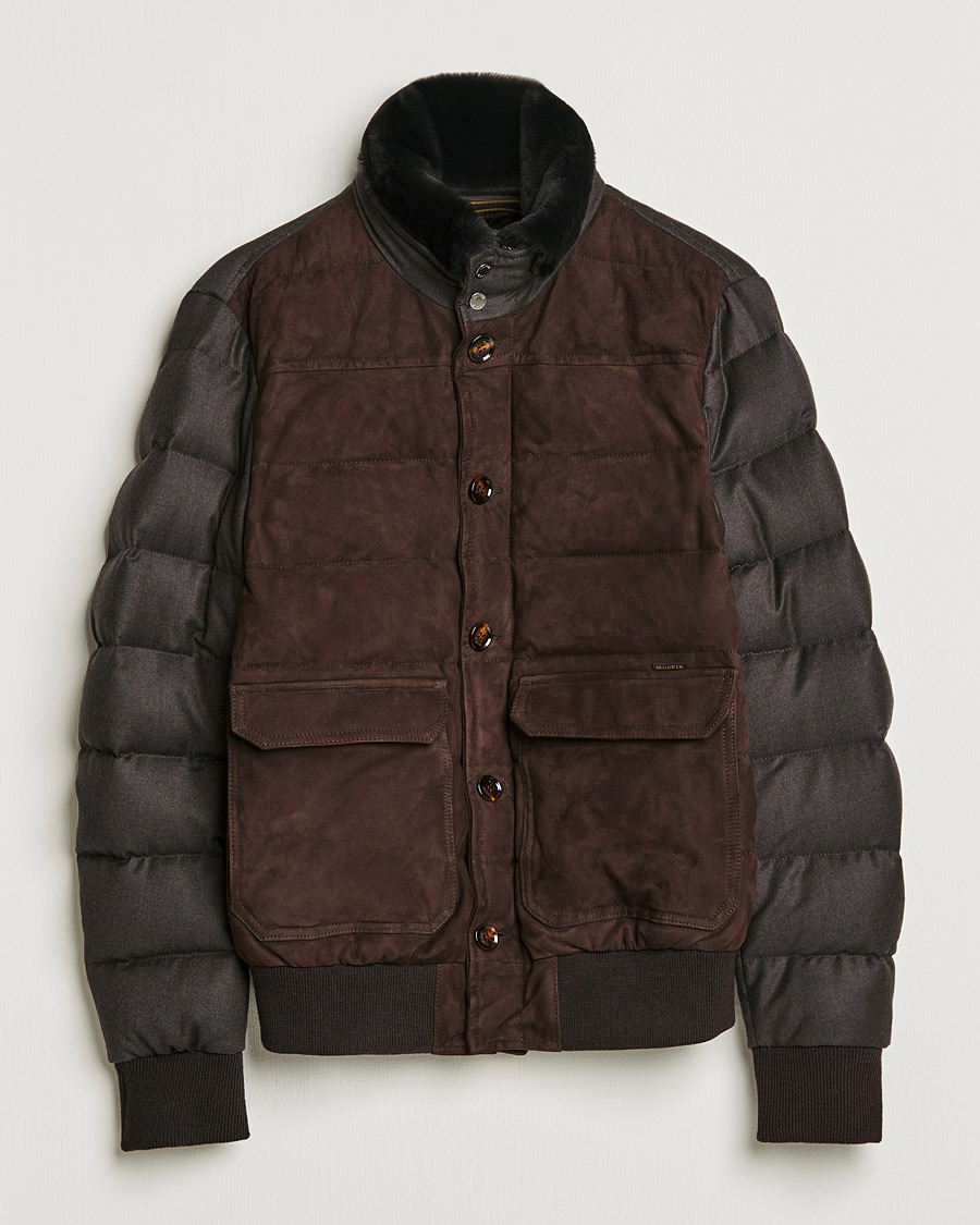 Men | Coats & Jackets | MooRER | Fantoni Wool/Cashmere Suede Bomber Jacket Dark Brown