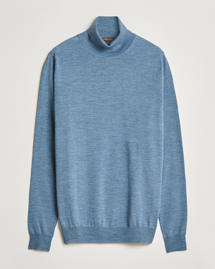 Men | Sweaters & Knitwear | Stenströms | Fine Merino Rollneck Light Blue