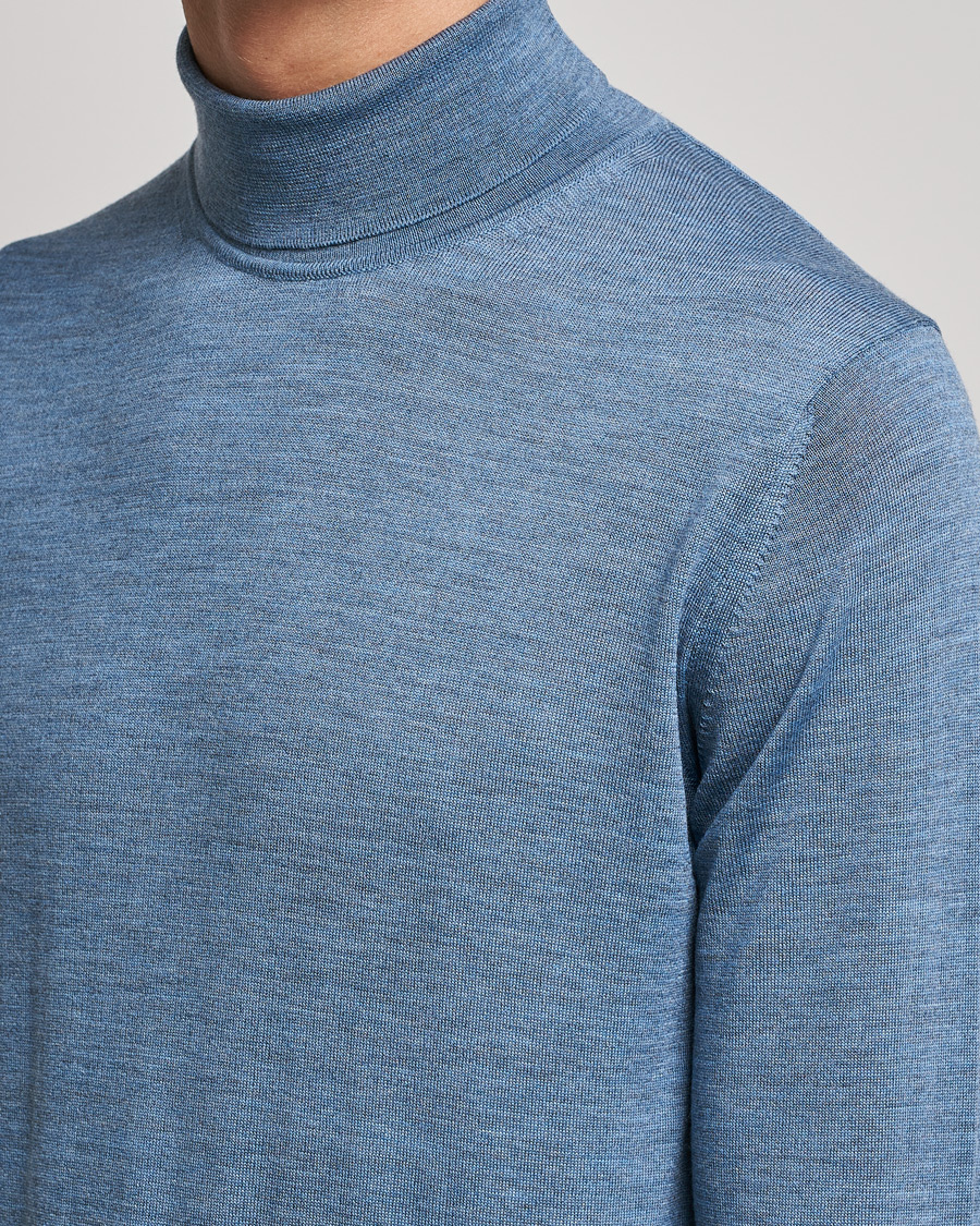 Men | Sweaters & Knitwear | Stenströms | Fine Merino Rollneck Light Blue