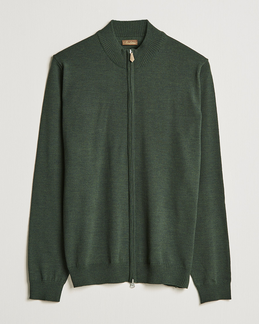 Men | Sweaters & Knitwear | Stenströms | Merino Full Zip Dark Green