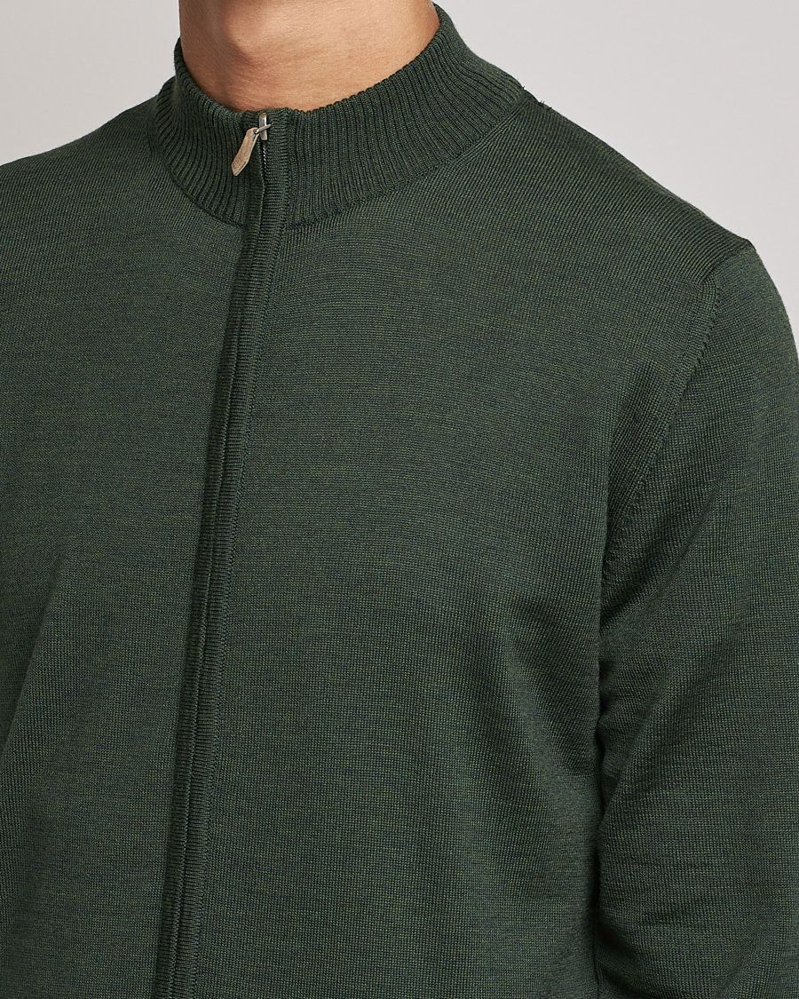 Men | Sweaters & Knitwear | Stenströms | Merino Full Zip Dark Green