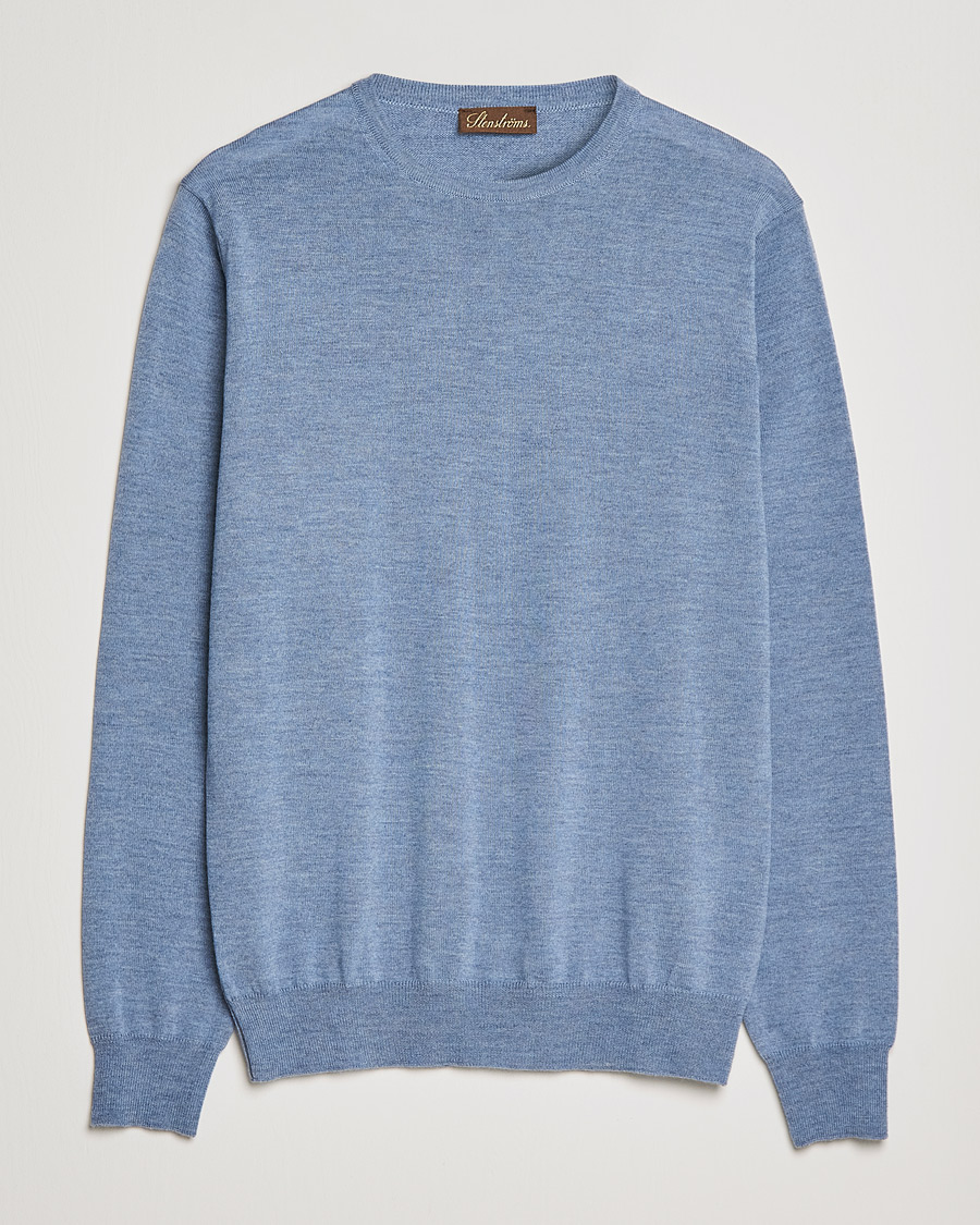 Men | Sweaters & Knitwear | Stenströms | Merino Crew Neck Light Blue