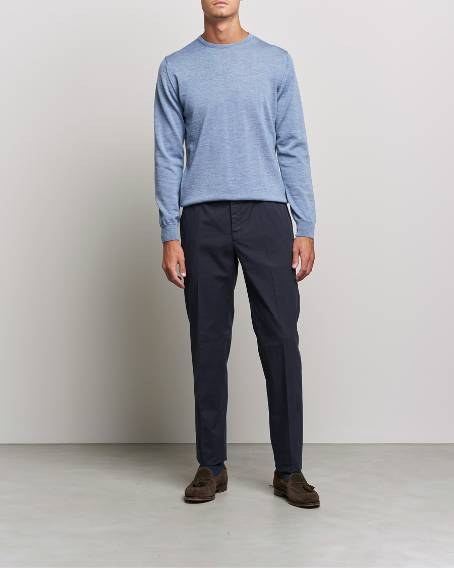Men | Sweaters & Knitwear | Stenströms | Merino Crew Neck Light Blue