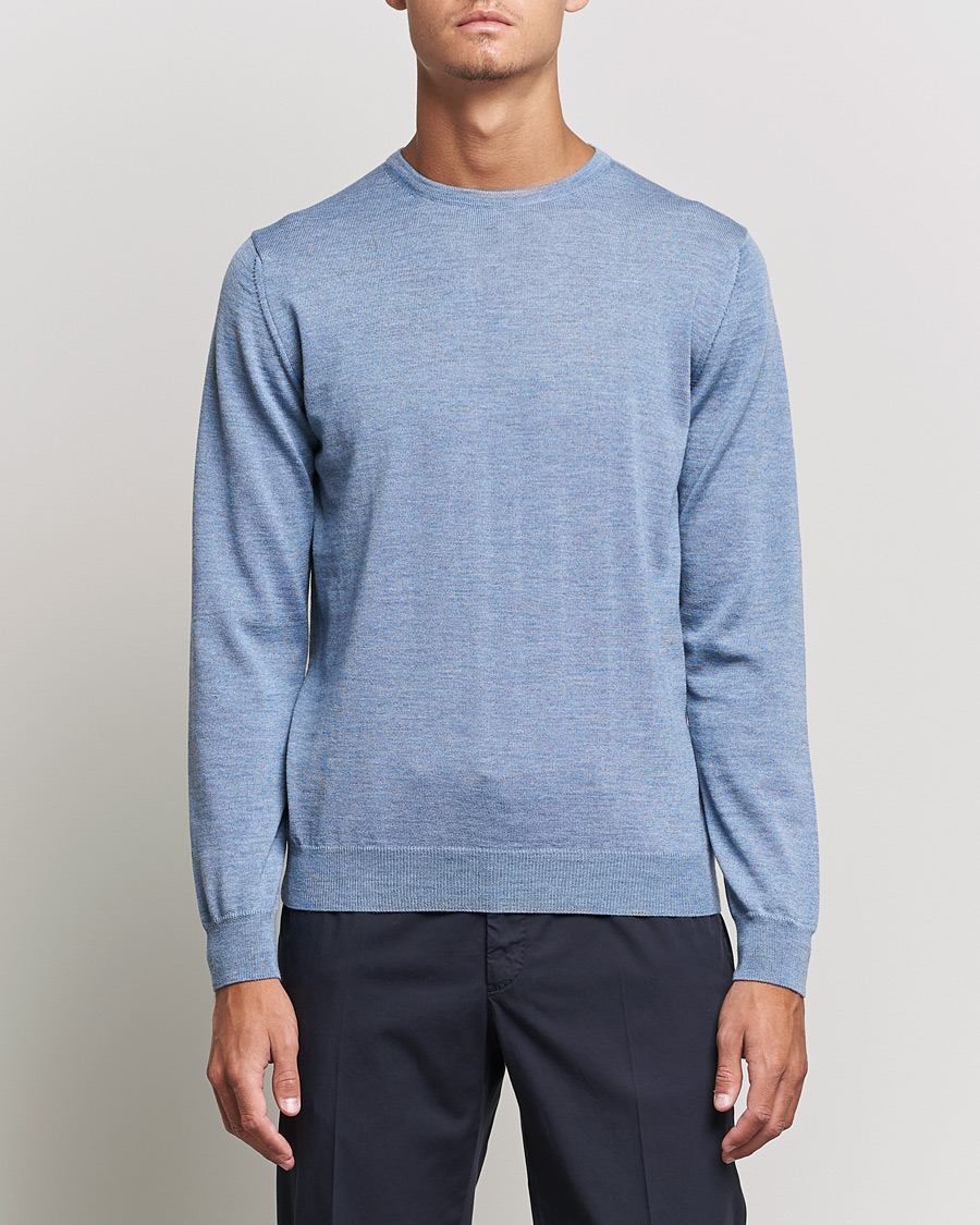 Men | Sweaters & Knitwear | Stenströms | Merino Crew Neck Light Blue