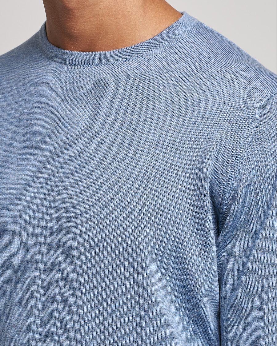 Men | Sweaters & Knitwear | Stenströms | Merino Crew Neck Light Blue