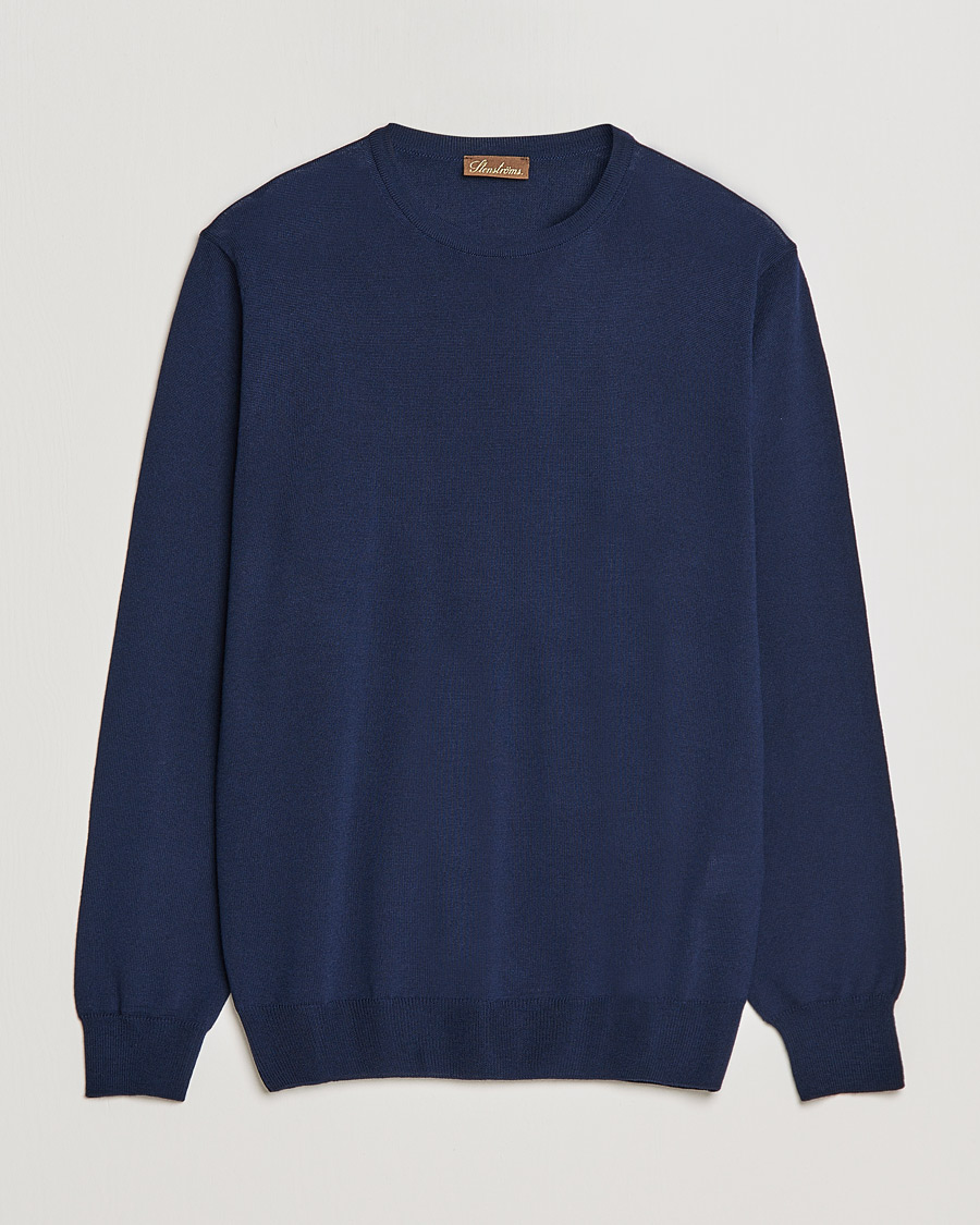 Men | Sweaters & Knitwear | Stenströms | Merino Crew Neck Navy