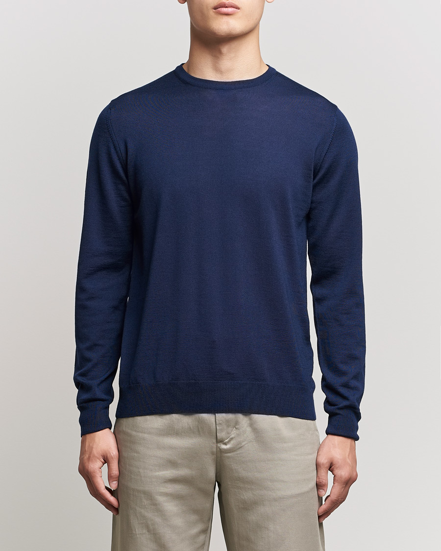 Men | Sweaters & Knitwear | Stenströms | Merino Crew Neck Navy
