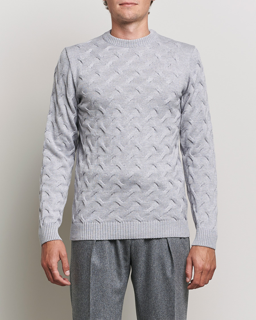 Men | Sweaters & Knitwear | Stenströms | Heavy Cable Merino Crew Neck Light Grey