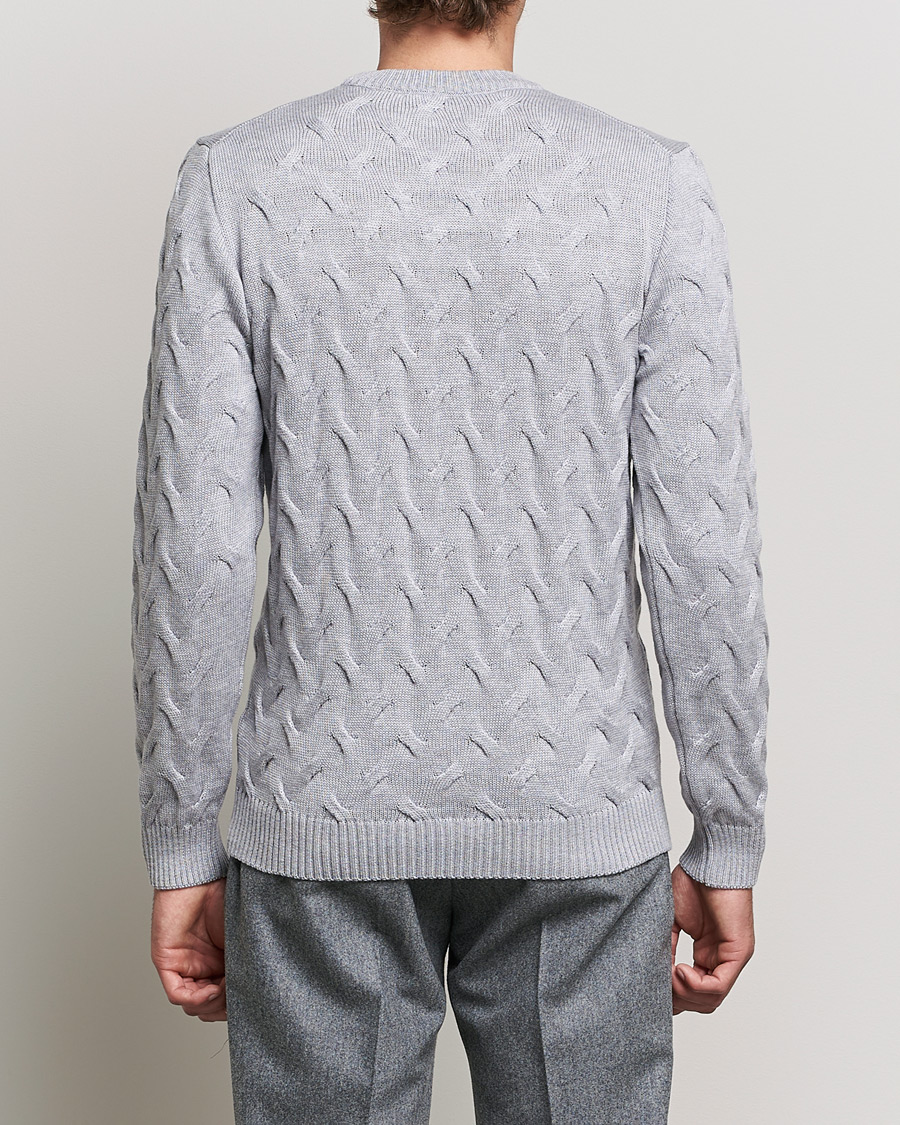 Men | Sweaters & Knitwear | Stenströms | Heavy Cable Merino Crew Neck Light Grey