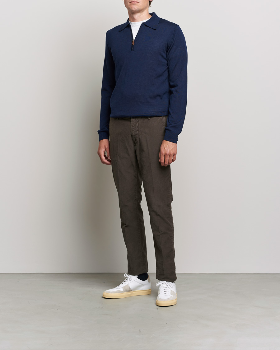 Men | Sweaters & Knitwear | Stenströms | Merino Half Zip Polo Navy