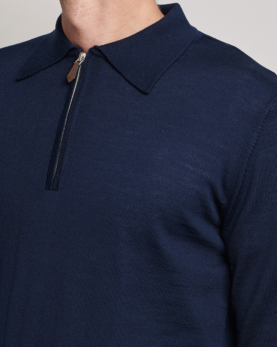 Men | Sweaters & Knitwear | Stenströms | Merino Half Zip Polo Navy