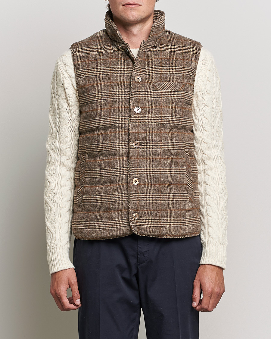 Men | Coats & Jackets | Stenströms | Glencheck Padded Wool Vest Brown