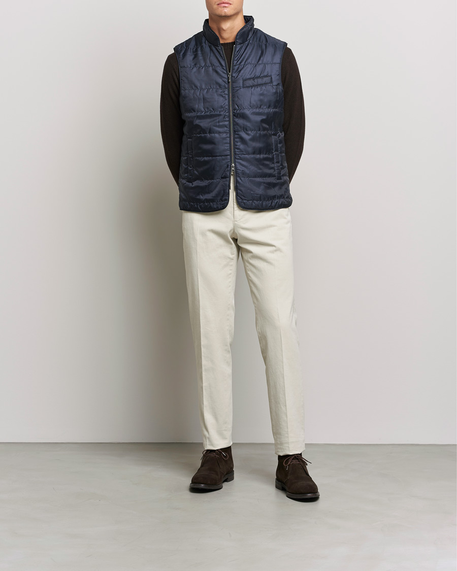 Men | Coats & Jackets | Stenströms | Houndstooth Padded Nylon Vest Navy