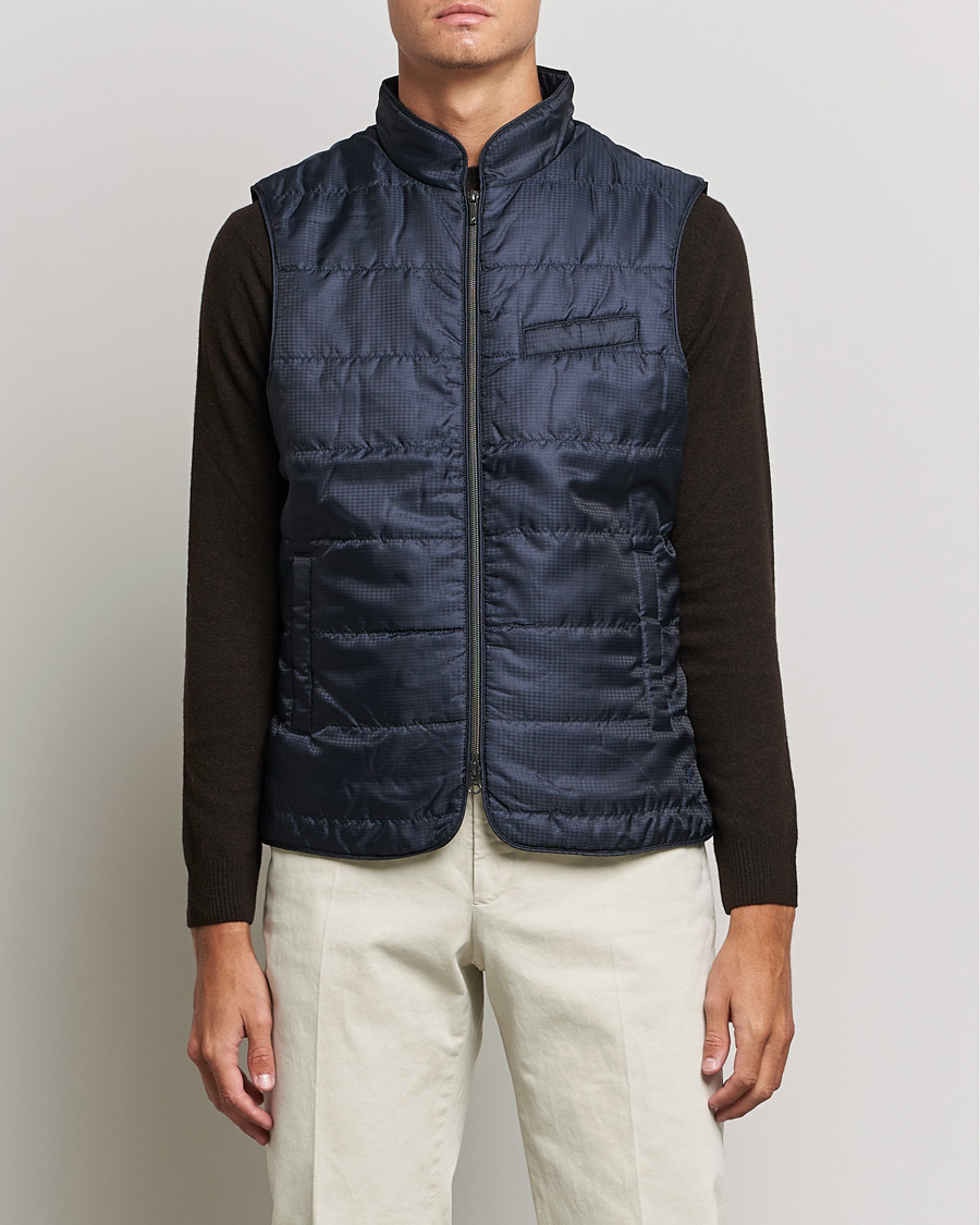 Men | Coats & Jackets | Stenströms | Houndstooth Padded Nylon Vest Navy