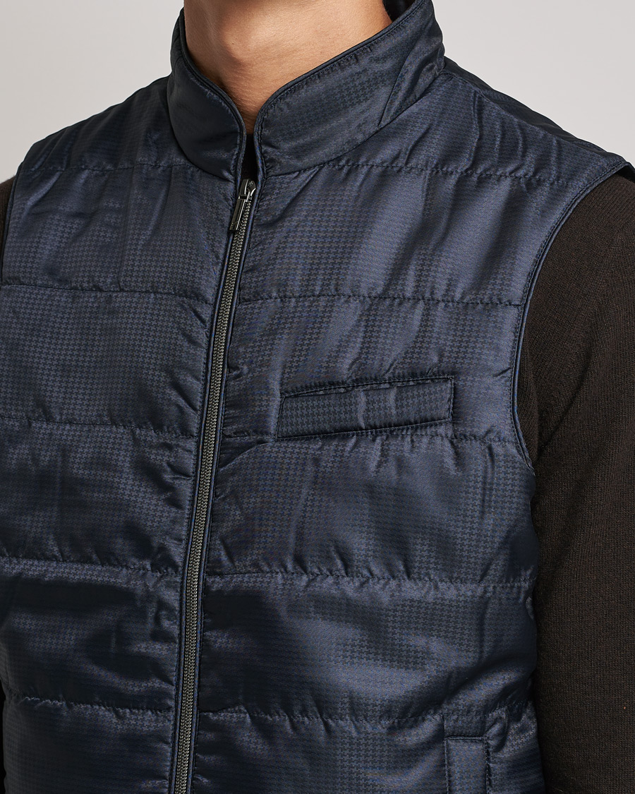 Men | Coats & Jackets | Stenströms | Houndstooth Padded Nylon Vest Navy