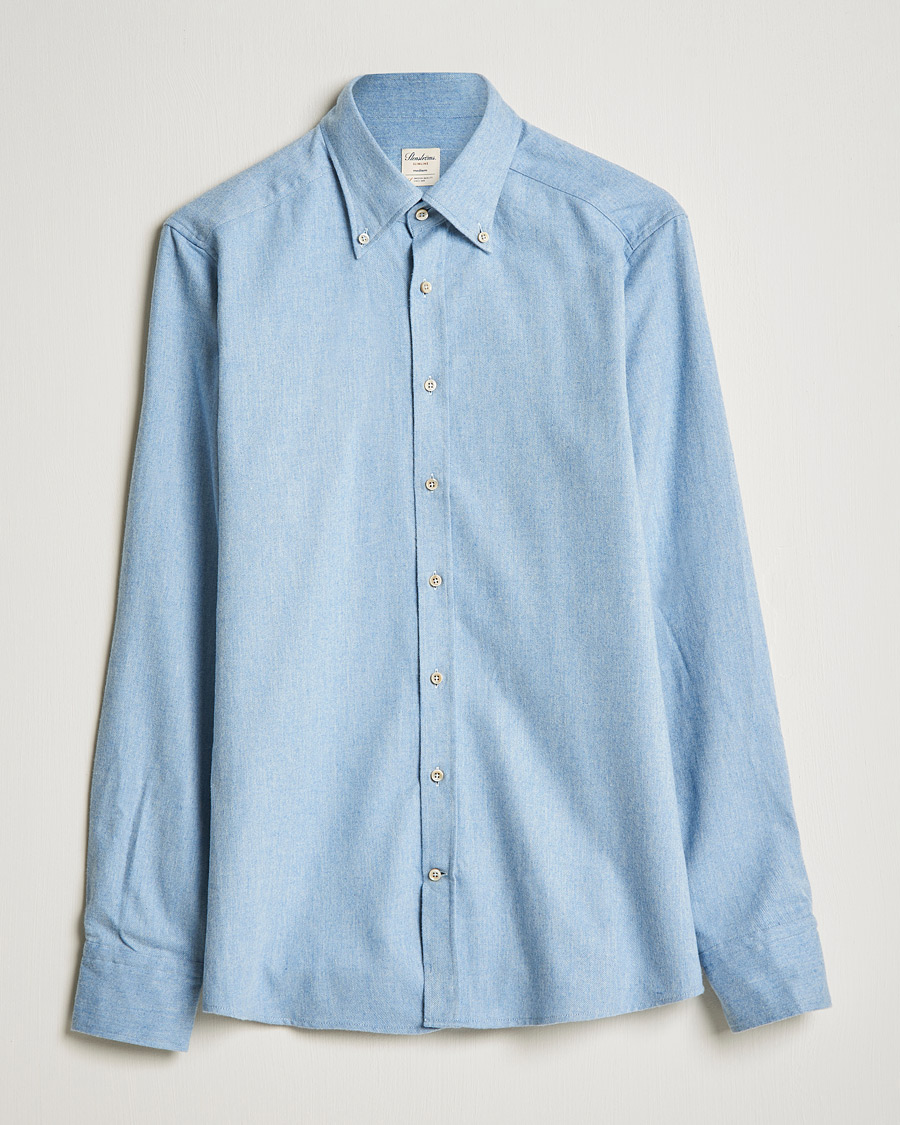 Men | Shirts | Stenströms | Slimline Flannel Shirt Light Blue