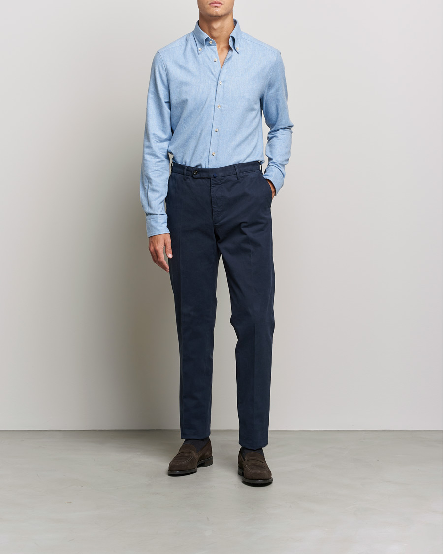 Men | Shirts | Stenströms | Slimline Flannel Shirt Light Blue