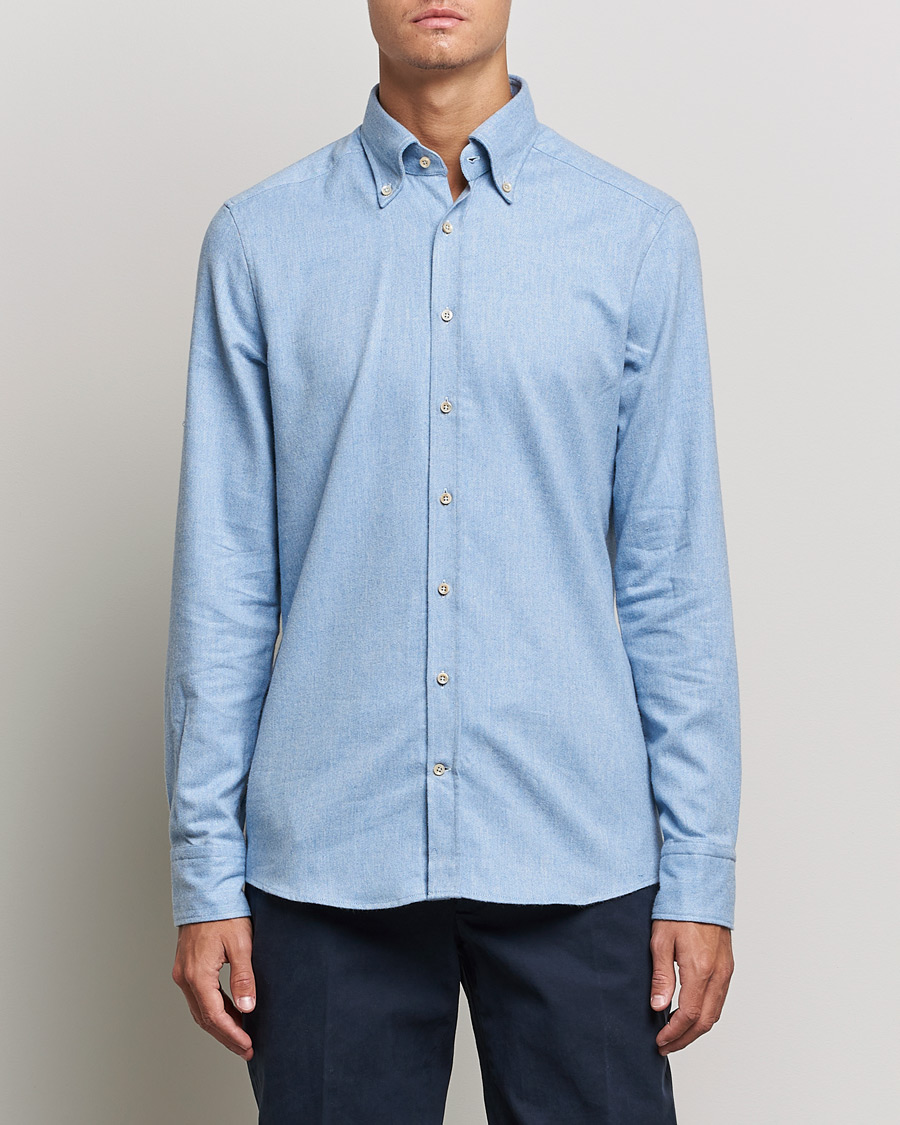 Men | Shirts | Stenströms | Slimline Flannel Shirt Light Blue