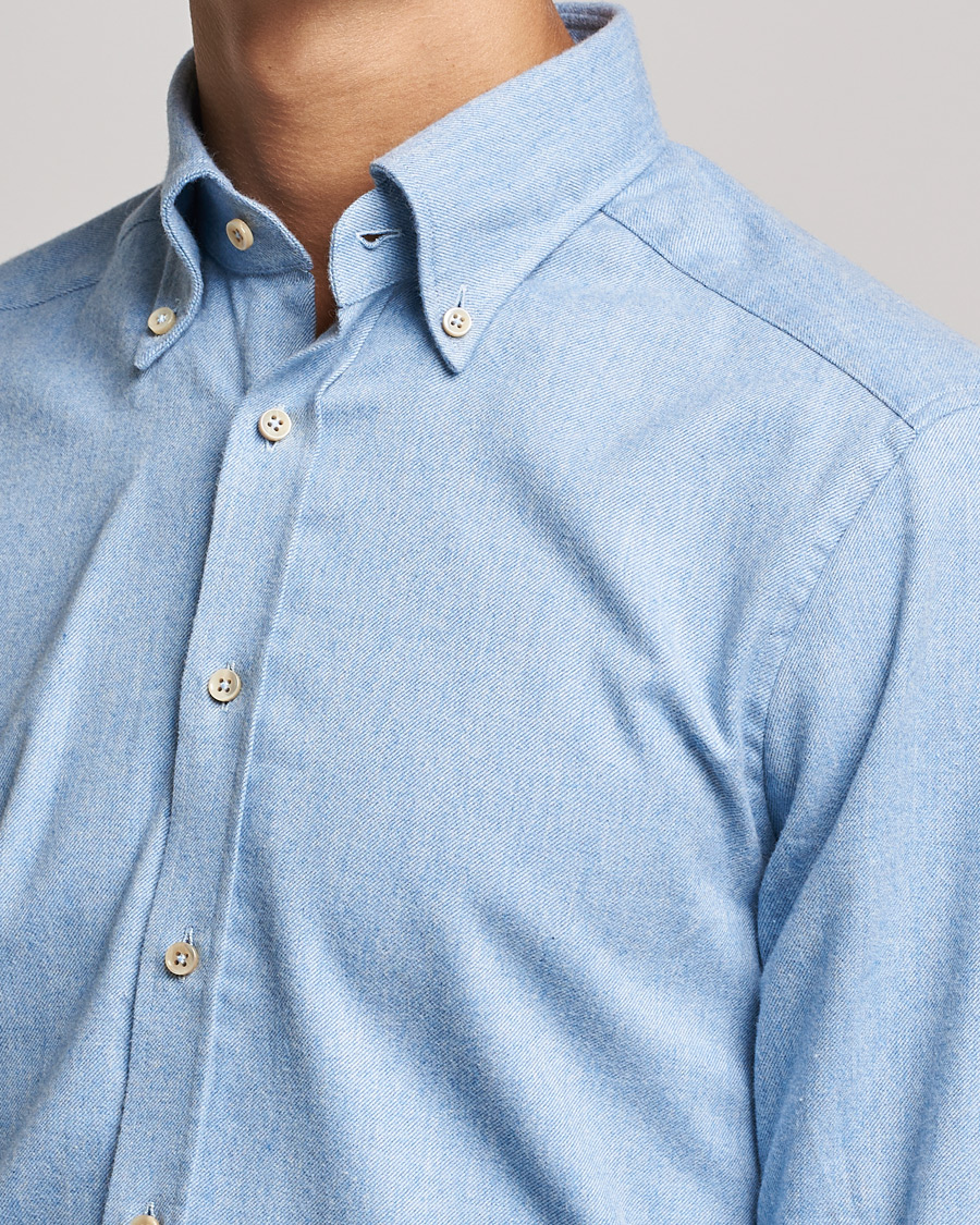Men | Shirts | Stenströms | Slimline Flannel Shirt Light Blue