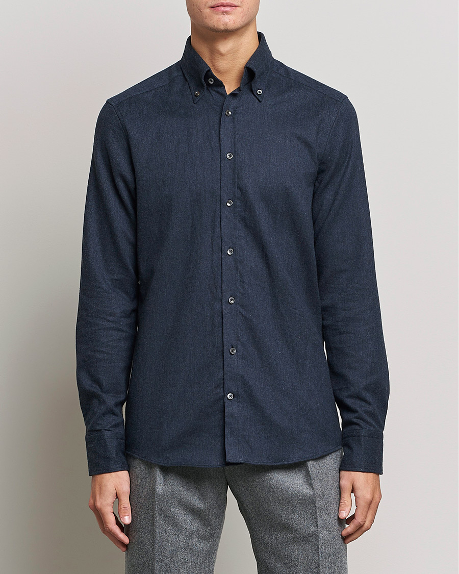 Men | Shirts | Stenströms | Slimline Flannel Shirt Navy
