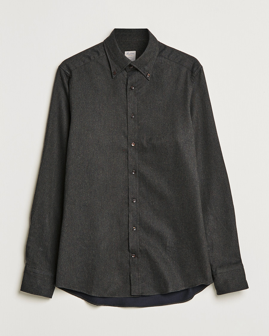 Men | Shirts | Stenströms | Slimline Flannel Shirt Dark Green