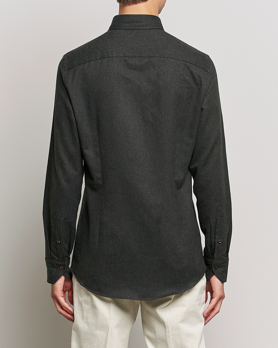 Men | Shirts | Stenströms | Slimline Flannel Shirt Dark Green