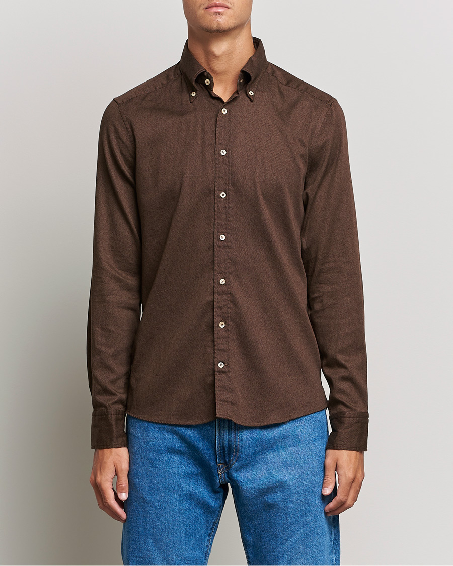 Men | Shirts | Stenströms | Slimline Button Down Printed Oxford Shirt Brown