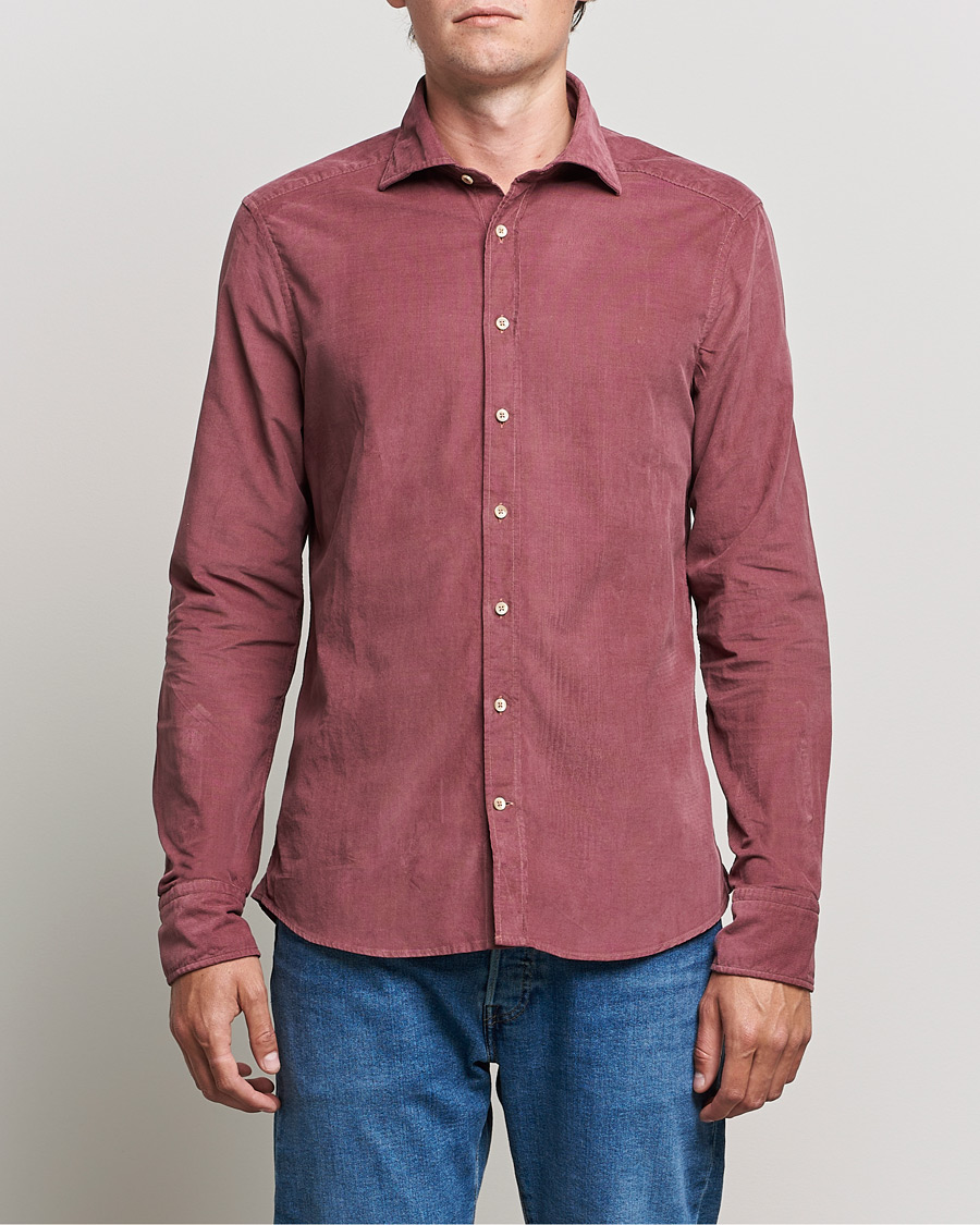 Men | Shirts | Stenströms | Slimline Washed Cut Away Corduroy Shirt Wine Red
