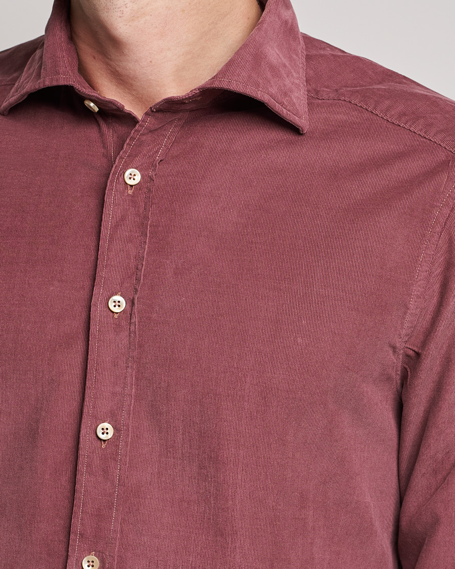 Men | Shirts | Stenströms | Slimline Washed Cut Away Corduroy Shirt Wine Red