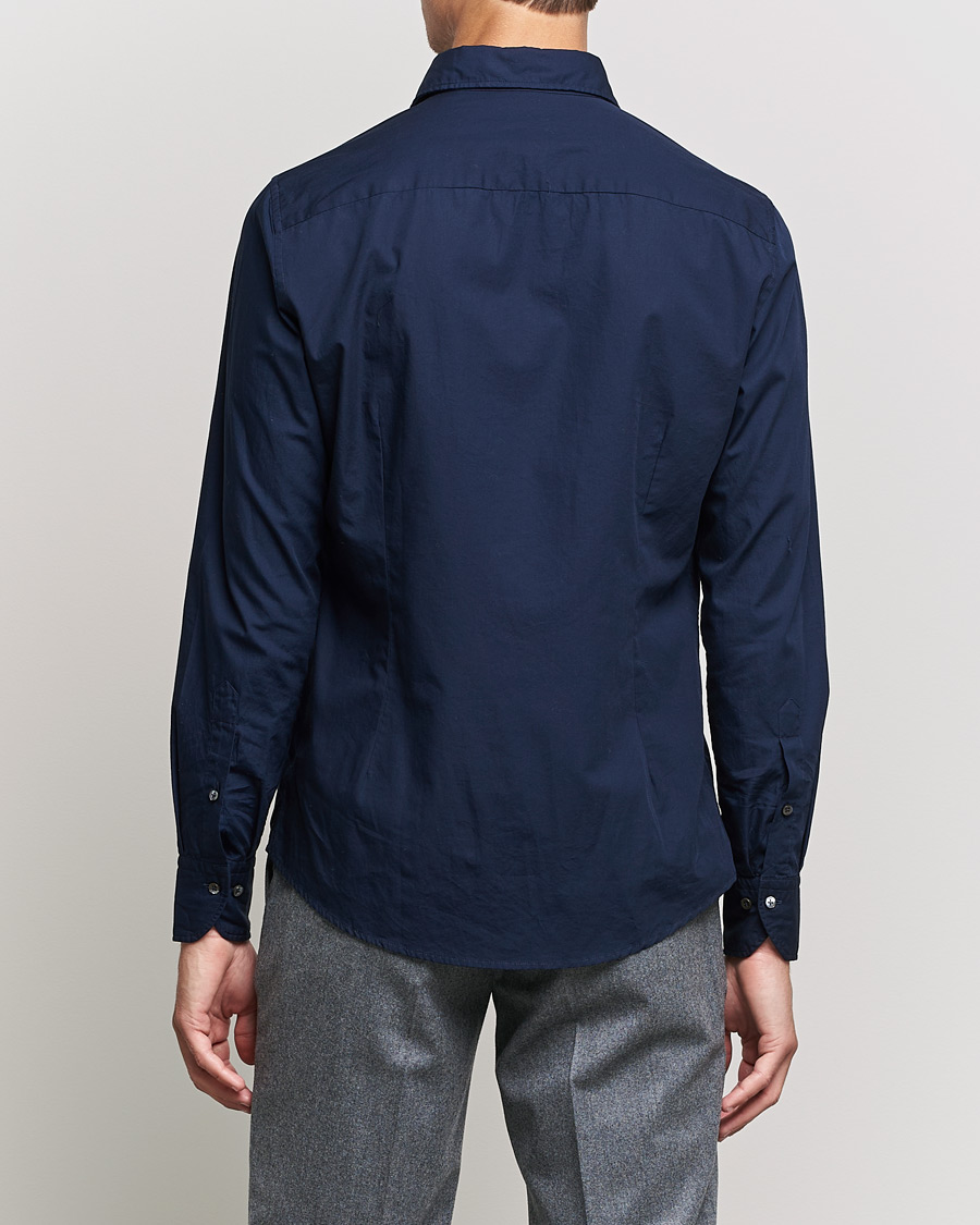 Men | Shirts | Stenströms | Slimline Washed Cut Away Poplin Shirt Navy