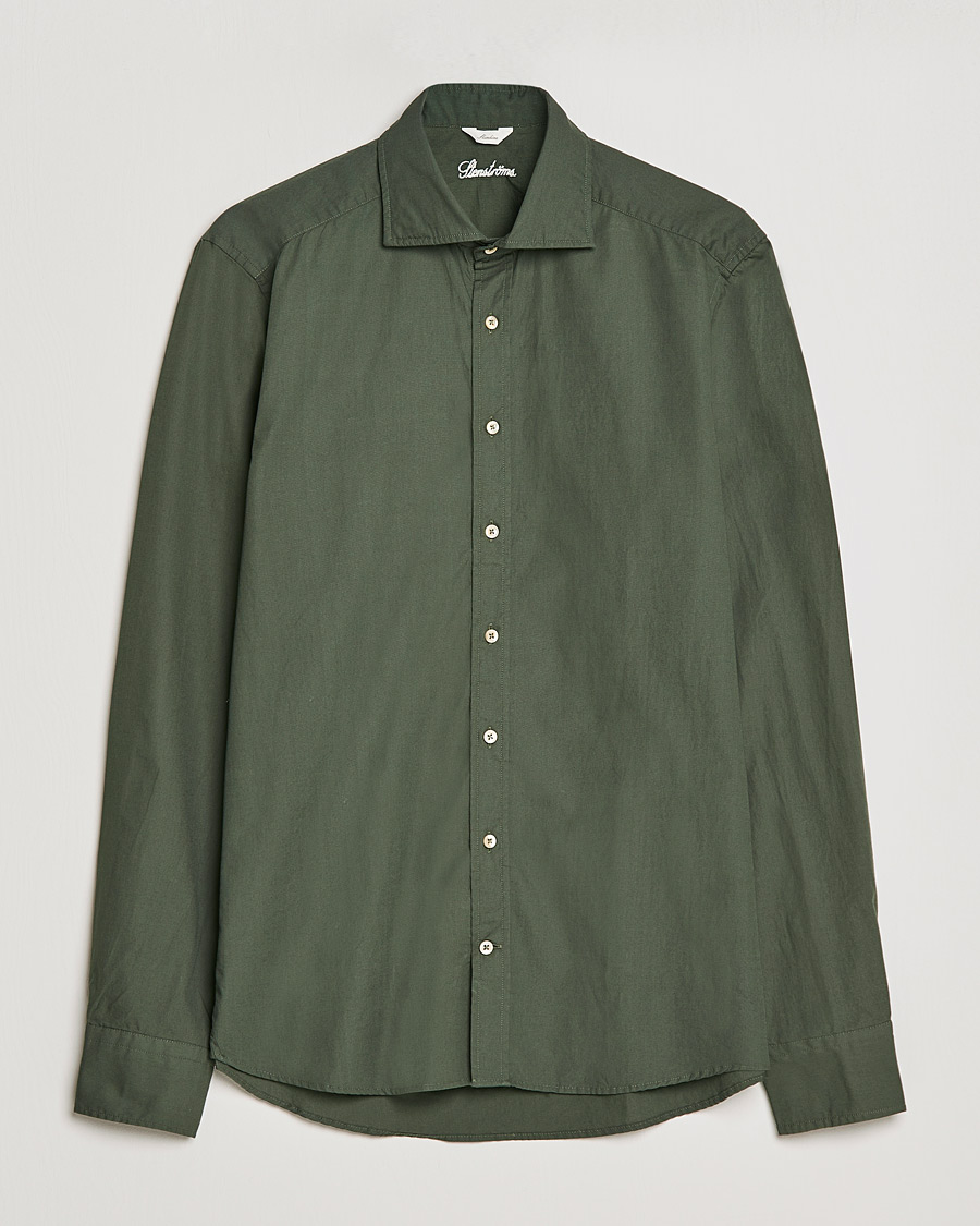 Men | Shirts | Stenströms | Slimline Washed Cut Away Poplin Shirt Green